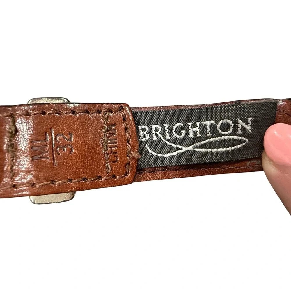 Brighton Brown Braided Leather‎ Belt Silver Engraved Buckle Southwestern Size 32